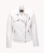 Women's Leather Biker Jacket White Canon