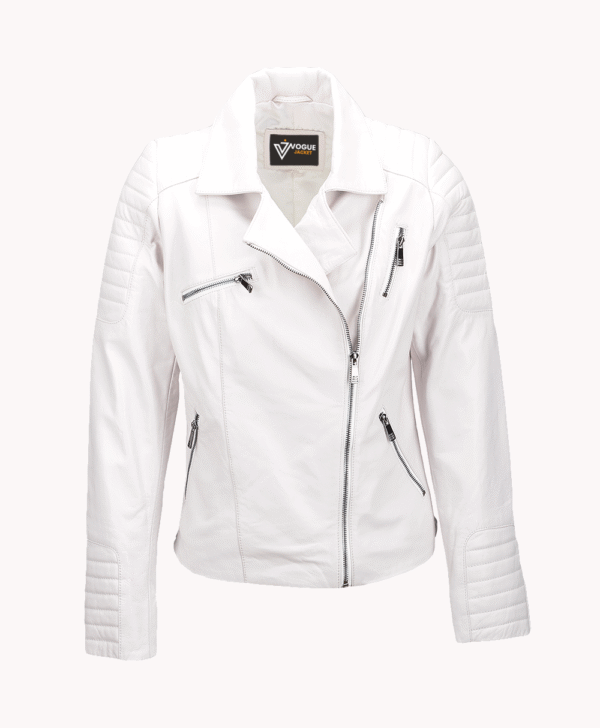Women's Leather Biker Jacket White Canon