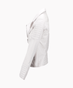 Women's Leather Biker Jacket White Canon