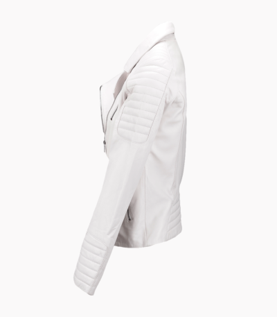 Women's Leather Biker Jacket White Canon