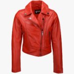Women's Leather Biker Jacket Red Melbourne