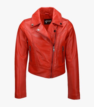 Women's Leather Biker Jacket Red Melbourne