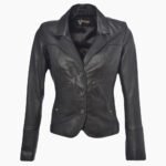 Women's Leather Blazer Black Panama