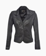 Women's Leather Blazer Black Panama