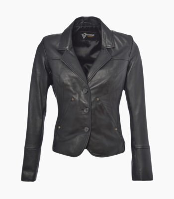 Women's Leather Blazer Black Panama