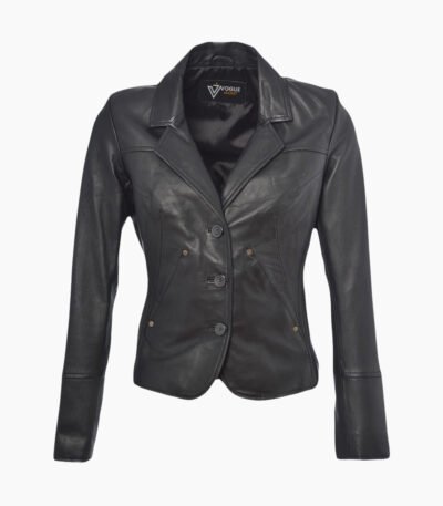Women's Leather Blazer Black Panama