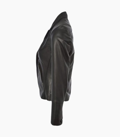 Women's Leather Blazer Black Panama