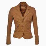 Women's Leather Blazer Tan Panama