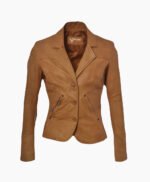 Women's Leather Blazer Tan Panama