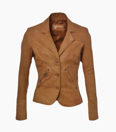 Women's Leather Blazer Tan Panama