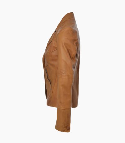 Women's Leather Blazer Tan Panama