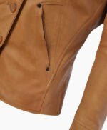 Women's Leather Blazer Tan Panama