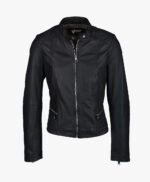 Women's Leather Biker Jacket Black Sanford