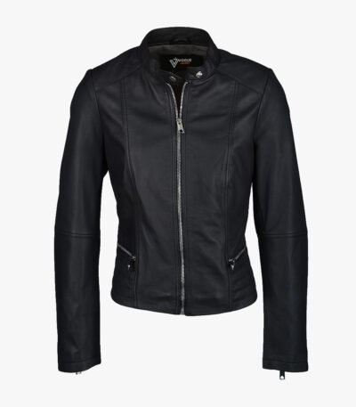 Women's Leather Biker Jacket Black Sanford