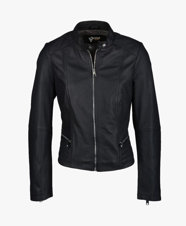 Women's Leather Biker Jacket Black Sanford
