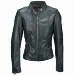 Women's Leather Biker Jacket Green Sanford