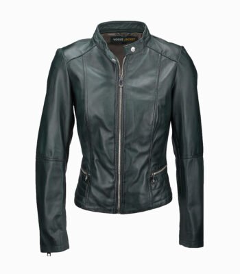 Women's Leather Biker Jacket Green Sanford