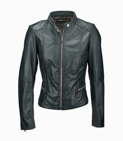 Women's Leather Biker Jacket Green Sanford