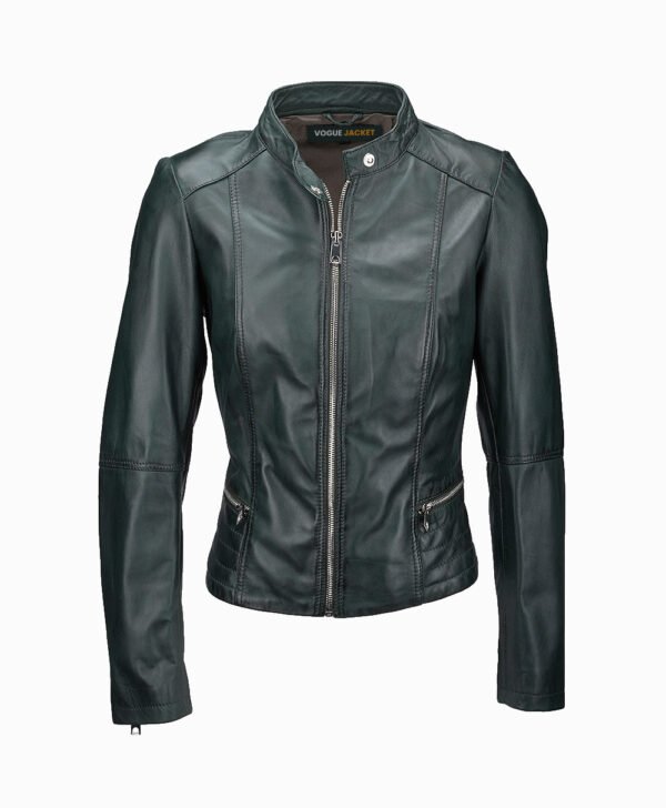 Women's Leather Biker Jacket Green Sanford