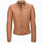 Women's Leather Biker Jacket Tan Sanford
