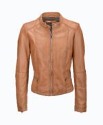 Women's Leather Biker Jacket Tan Sanford
