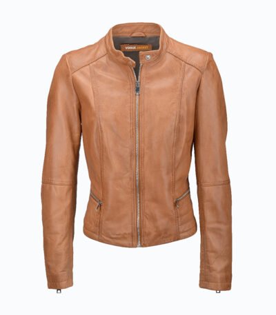 Women's Leather Biker Jacket Tan Sanford
