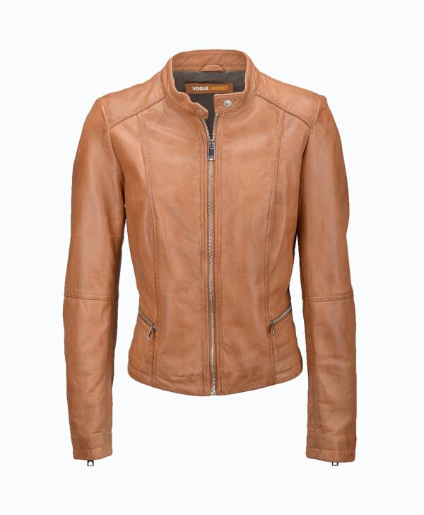 Women's Leather Biker Jacket Tan Sanford