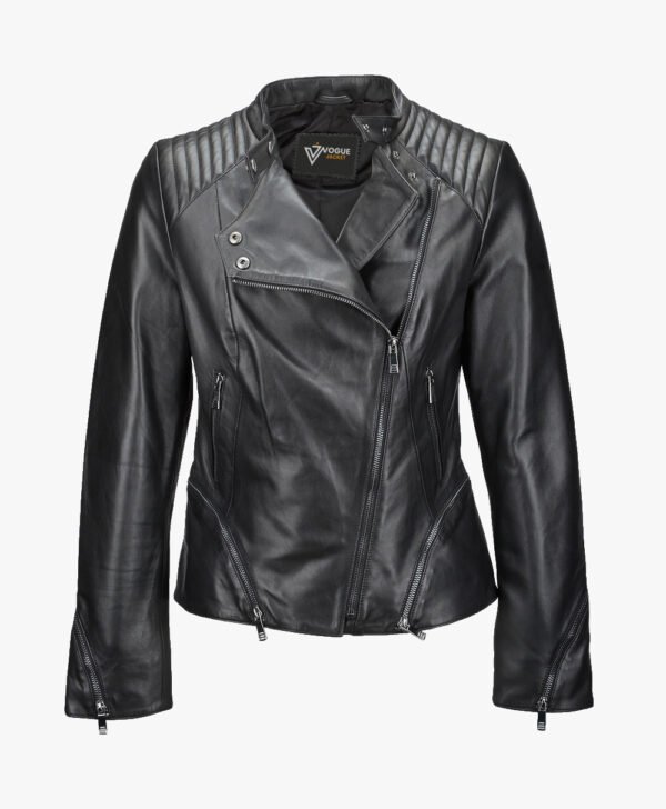 Women's Leather Biker Jacket Black Albany