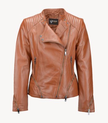 Leather Biker Jacket Tan Albany