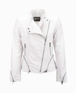 Women's Leather Biker Jacket White Albany