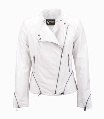 Women's Leather Biker Jacket White Albany