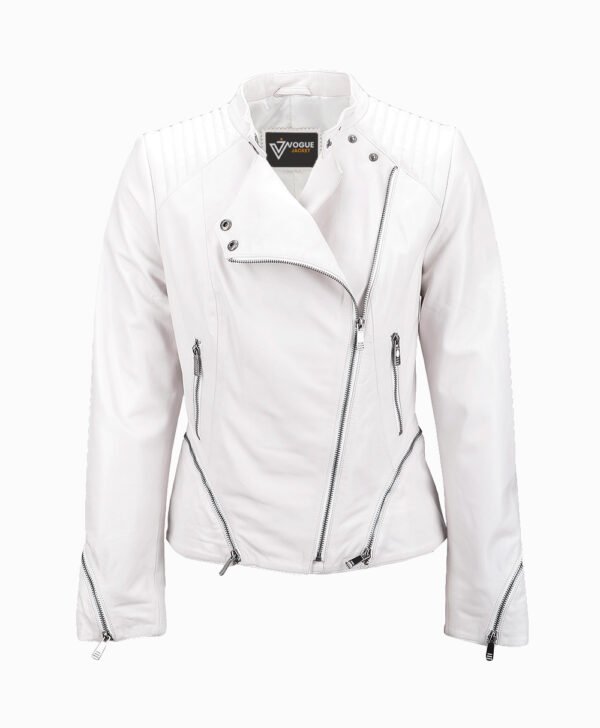 Women's Leather Biker Jacket White Albany