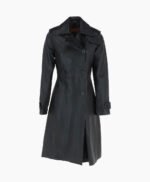 Women's Leather Trench Coat Black Rome