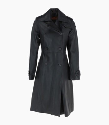Women's Leather Trench Coat Black Rome