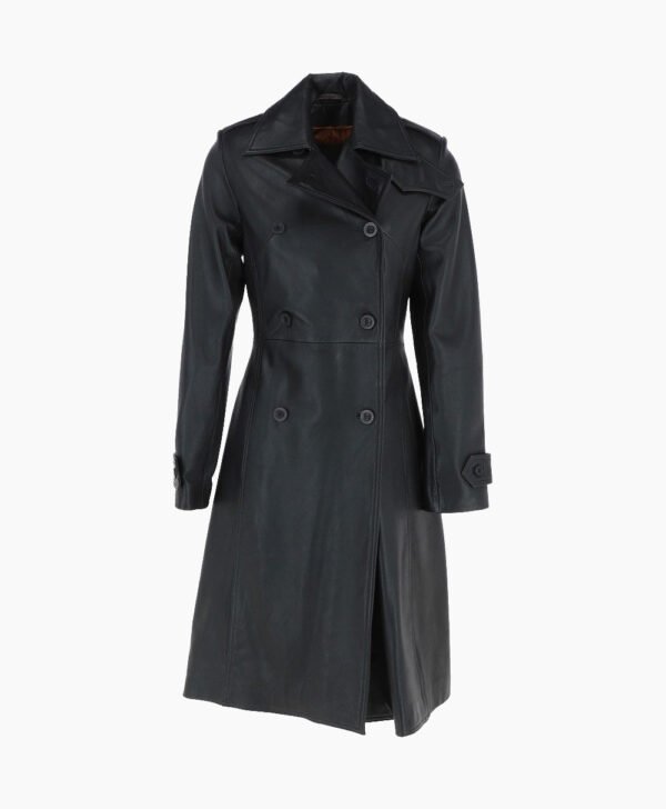Women's Leather Trench Coat Black Rome