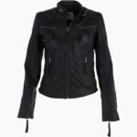 Women's Leather Biker Jacket Black Alton