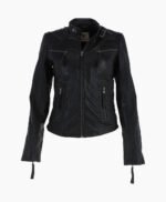 Women's Leather Biker Jacket Black Alton