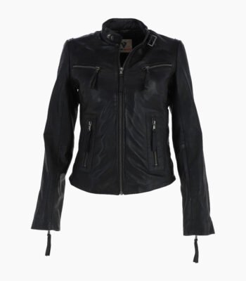 Women's Leather Biker Jacket Black Alton