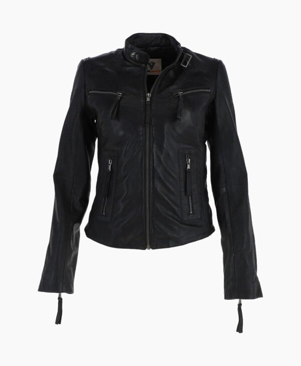 Women's Leather Biker Jacket Black Alton
