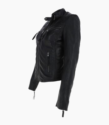 Women's Leather Biker Jacket Black Alton