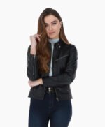 Women's Leather Biker Jacket Black Alton