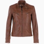 Women's Leather Biker Jacket Brown Alton