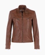 Women's Leather Biker Jacket Brown Alton