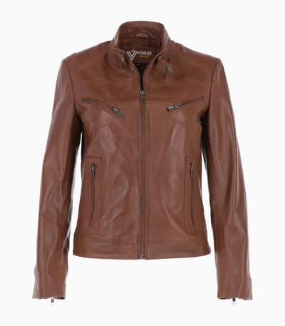 Women's Leather Biker Jacket Brown Alton