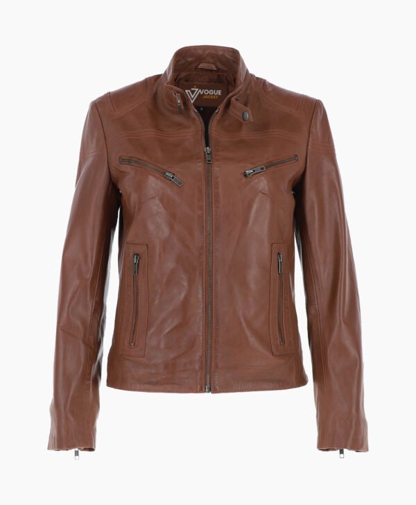 Women's Leather Biker Jacket Brown Alton