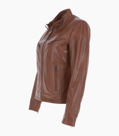 Women's Leather Biker Jacket Brown Alton