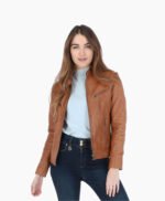 Women's Leather Biker Jacket Brown Alton
