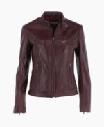 Women's Leather Biker Jacket Burgundy Alton