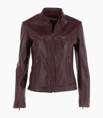 Women's Leather Biker Jacket Burgundy Alton