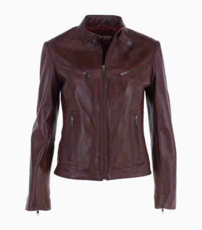 Women's Leather Biker Jacket Burgundy Alton